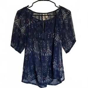 Vintage Mudd Navy Blue Sheer Women's Top, Size M Fairycore